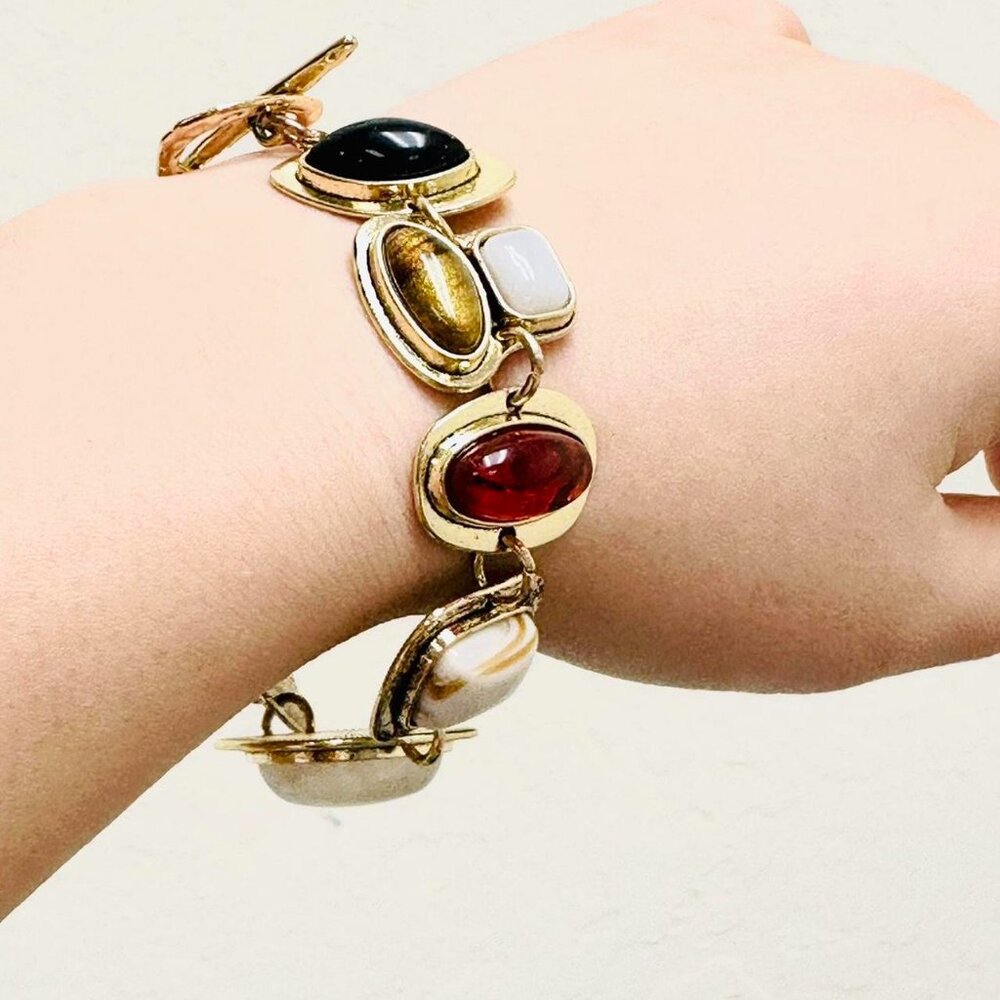multi coloured bracelet with toggle clasp